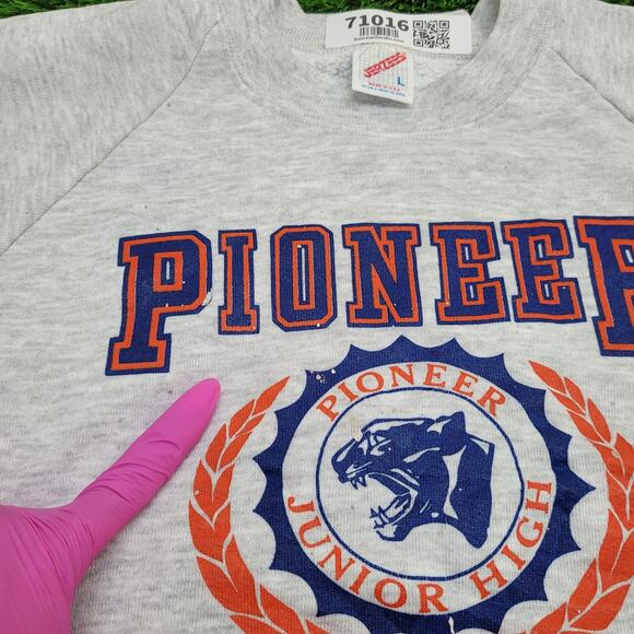 Vintage 80s Pioneer Panthers Sweatshirt Womens Large 21x23 Gray - Picture 3 of 15